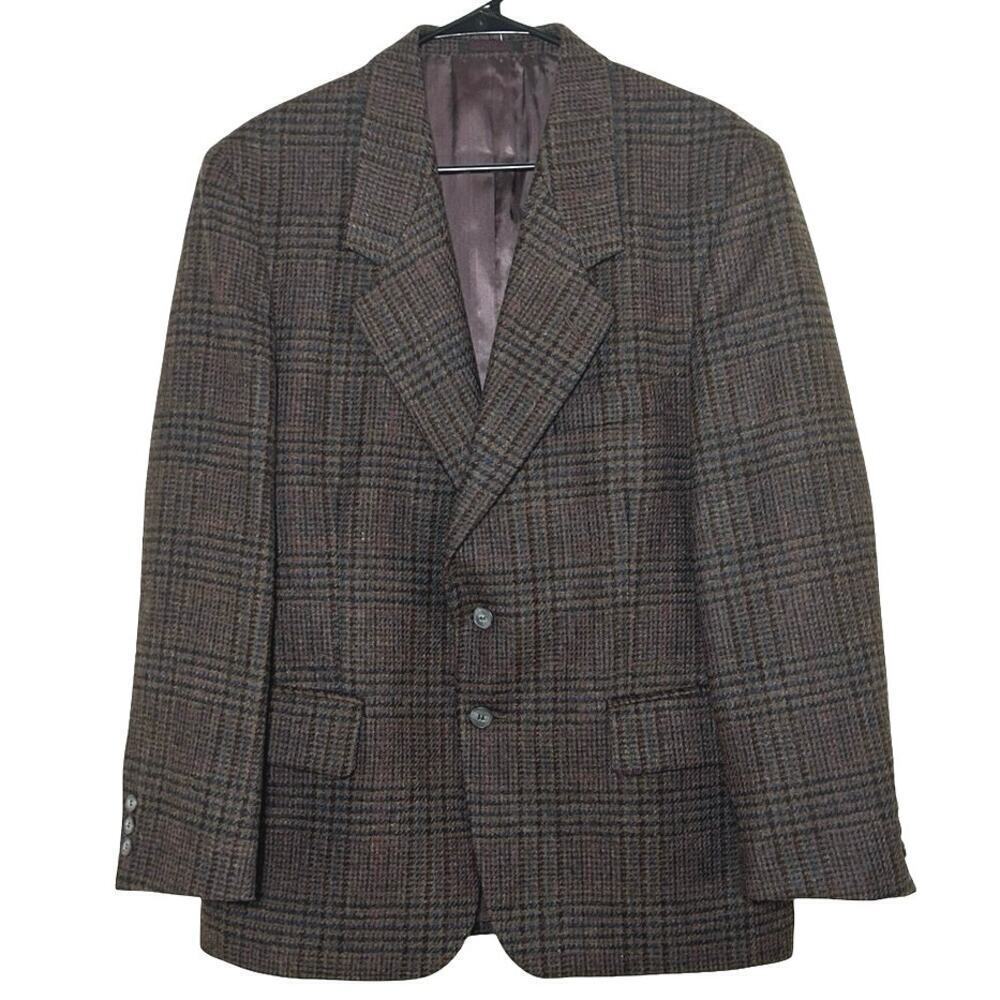 Andre Villard Men’s Plaid Check 100% Wool Sport Coat Brown Size 40S